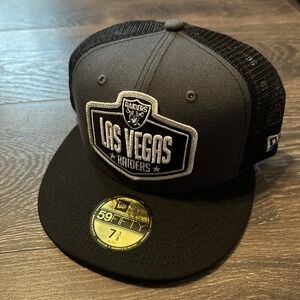 New Era Las Vegas Raiders Draft Day 59Fifty Fitted Hat Cap Black Mesh 7 3/8